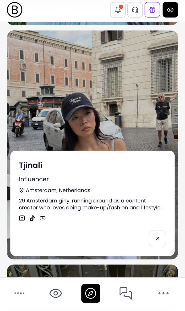BOOSTIFIED—Pay Explore screen for discovering creators and brands