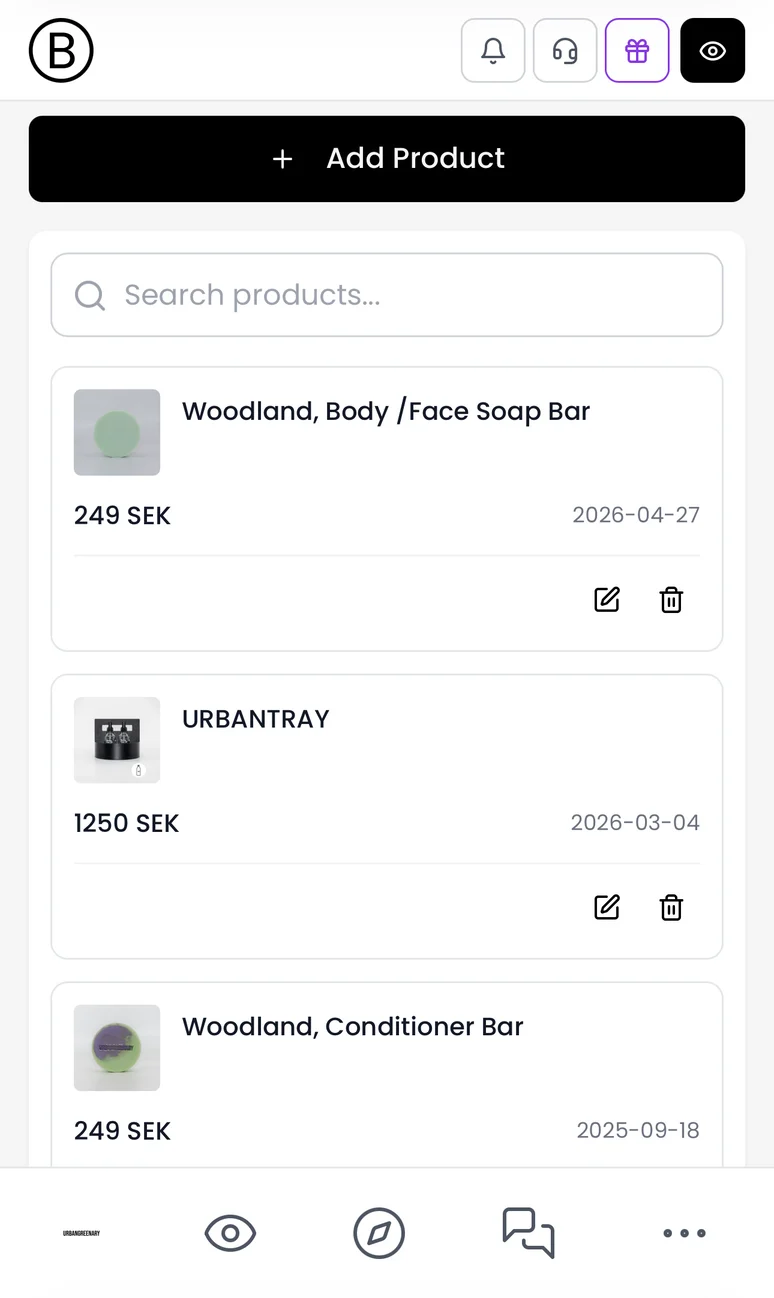 BOOSTIFIED—Pay product catalog showing product listings, prices and editing controls